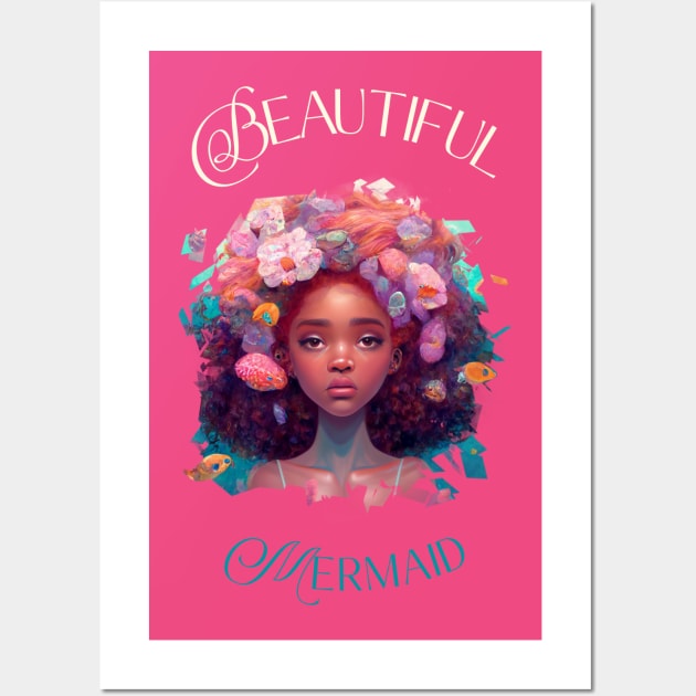 Beautiful Mermaid Black Girl Magic Princess Wall Art by Tip Top Tee's